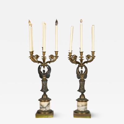 Pair of Late 19th Century Neoclassical Style Bronze Candelabras Figural