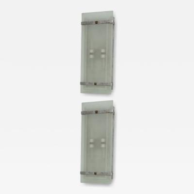 Pair of Late Art Deco Glass and Nickel Wall Lights France