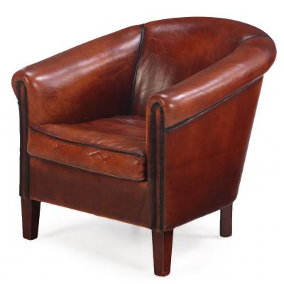 Pair of Leather Art Deco Style Dutch Club Chairs C 1960