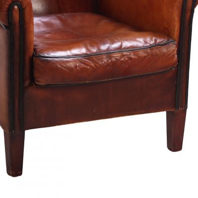 Pair of Leather Art Deco Style Dutch Club Chairs C 1960