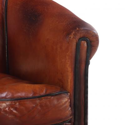 Pair of Leather Art Deco Style Dutch Club Chairs C 1960