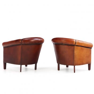 Pair of Leather Art Deco Style Dutch Club Chairs C 1960