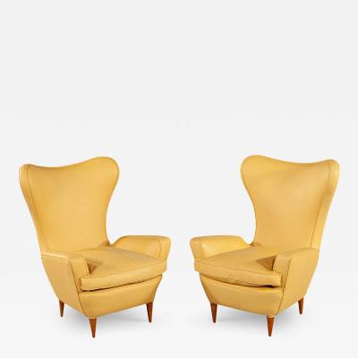Pair of Leather Italian Lounge Chairs Attributed to Paolo Buffa