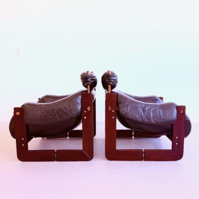 Pair of Leather Lounge Chairs by Percival Lafer Brazil 1970s