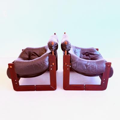 Pair of Leather Lounge Chairs by Percival Lafer Brazil 1970s
