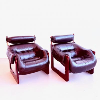 Pair of Leather Lounge Chairs by Percival Lafer Brazil 1970s