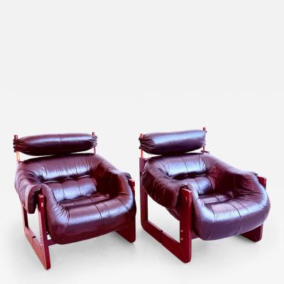 Pair of Leather Lounge Chairs by Percival Lafer Brazil 1970s