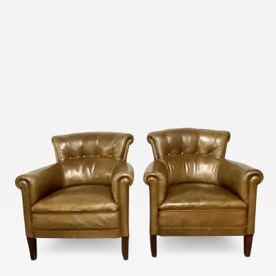 Pair of Leather Lounge Cigar Chairs Mid 20th Century Tuffted