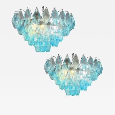Pair of Light Blue Poliedri Murano Glass Chandelier or Ceiling Light