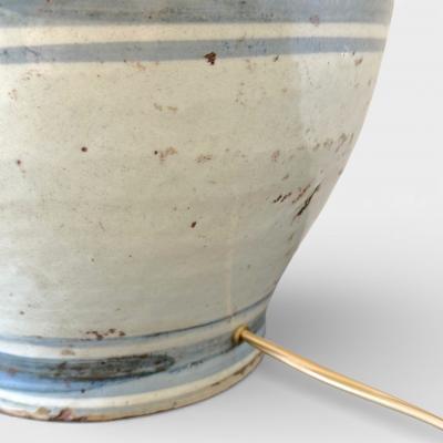 Pair of Light Blue Striped Stoneware Lamps