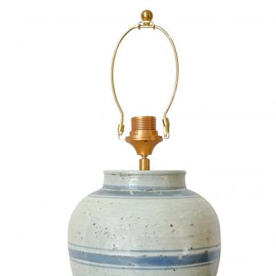 Pair of Light Blue Striped Stoneware Lamps