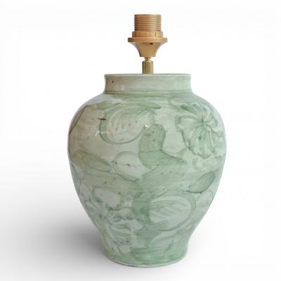 Pair of Light Green Chinoisrie Stoneware Lamps