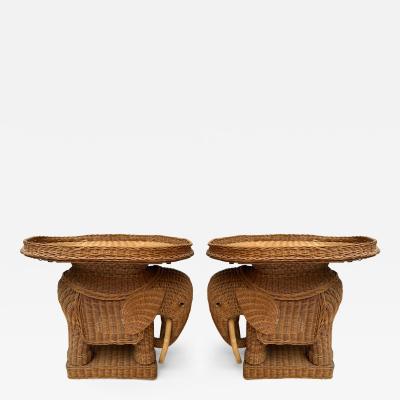 Pair of Lightning Rattan Elephant Side Tables France 1970s