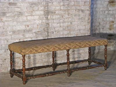 Pair of Long French early 18th Century Upholstered Walnut Benches
