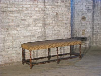 Pair of Long French early 18th Century Upholstered Walnut Benches
