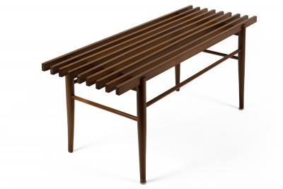 Pair of Long Italian XXth Century Slatted Walnut Benches