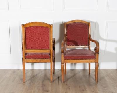 Pair of Louis Philippe Cherry Wood Armchairs with Upholstered Seats