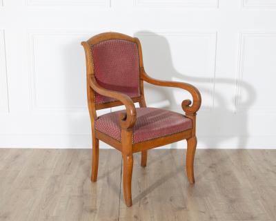 Pair of Louis Philippe Cherry Wood Armchairs with Upholstered Seats