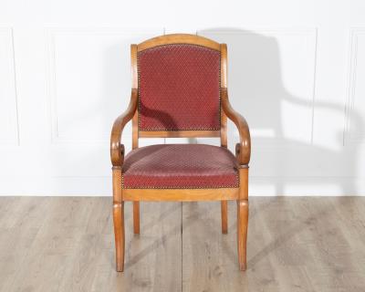 Pair of Louis Philippe Cherry Wood Armchairs with Upholstered Seats