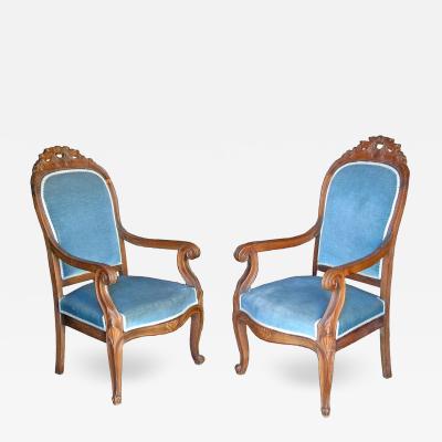 Pair of Louis Philippe Walnut Armchairs