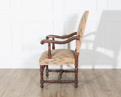 Pair of Louis XIII Style Oak Armchairs with Upholstered Backs and Seats