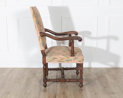 Pair of Louis XIII Style Oak Armchairs with Upholstered Backs and Seats