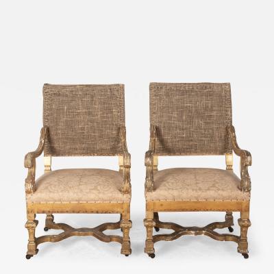 Pair of Louis XIV Style Giltwood Armchairs