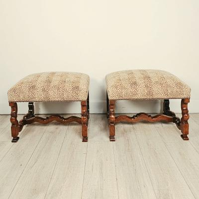 Pair of Louis XIV Style Walnut Benches Custom Made circa 1970