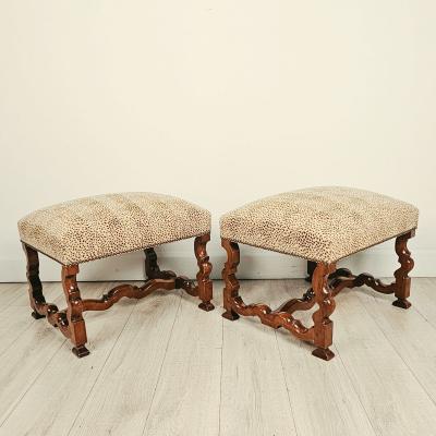 Pair of Louis XIV Style Walnut Benches Custom Made circa 1970