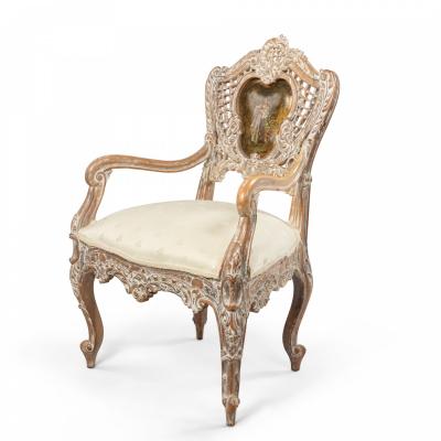 Pair of Louis XV Bleached Lattice Arm Chairs