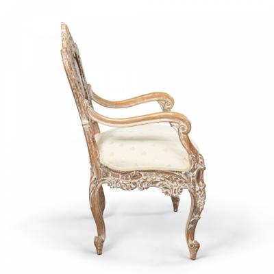 Pair of Louis XV Bleached Lattice Arm Chairs