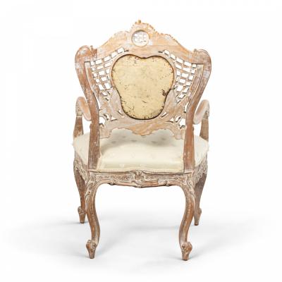 Pair of Louis XV Bleached Lattice Arm Chairs