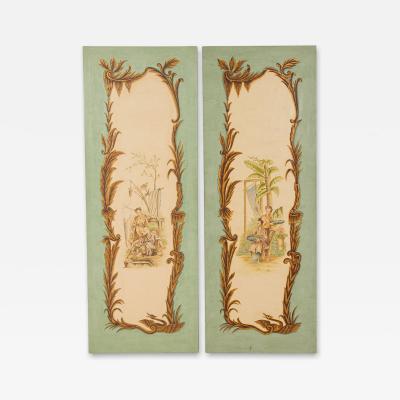 Pair of Louis XV Celadon Chinoiserie Genre Scenes