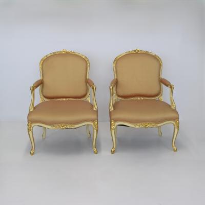 Pair of Louis XV First Revival Armchairs