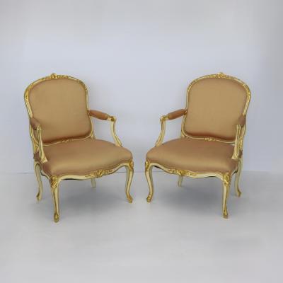 Pair of Louis XV First Revival Armchairs
