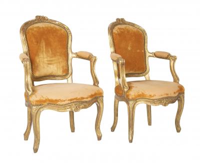 Pair of Louis XV Gilded Childrens Fauteuil