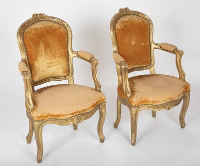 Pair of Louis XV Gilded Childrens Fauteuil