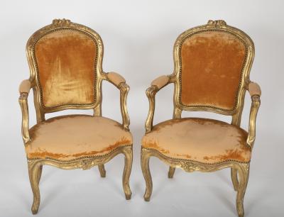 Pair of Louis XV Gilded Childrens Fauteuil