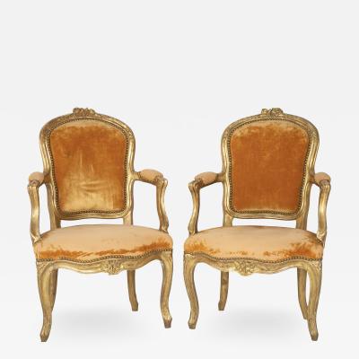 Pair of Louis XV Gilded Childrens Fauteuil