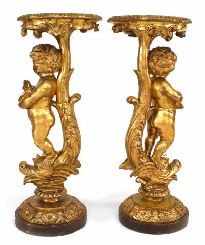 Pair of Louis XV Gilt Cherub Pedestals