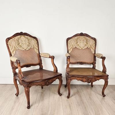 Pair of Louis XV Large Caned Armchairs France circa 1760