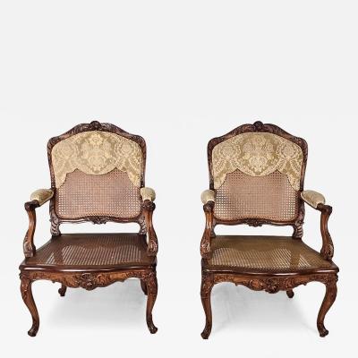 Pair of Louis XV Large Caned Armchairs France circa 1760