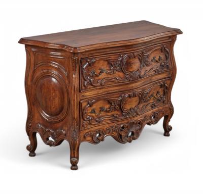 Pair of Louis XV Provincial Style Hand carved Two drawer Commodes Chests