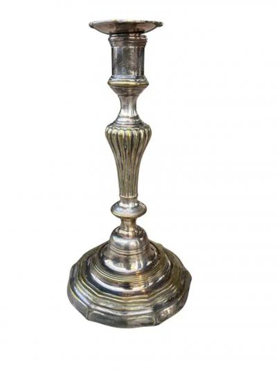 Pair of Louis XV Silvered Brass Candlesticks