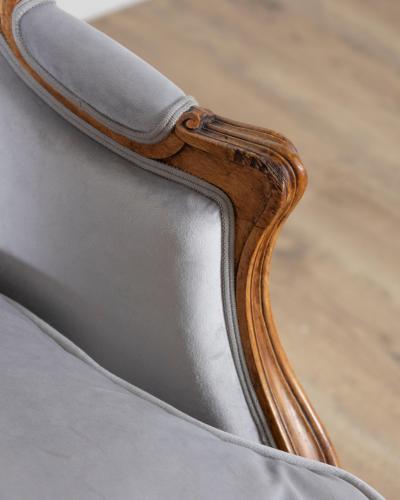 Pair of Louis XV Style Beech Gondola Armchairs in Gray Velvet 20th Century