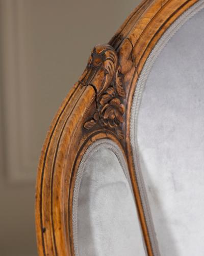 Pair of Louis XV Style Beech Gondola Armchairs in Gray Velvet 20th Century