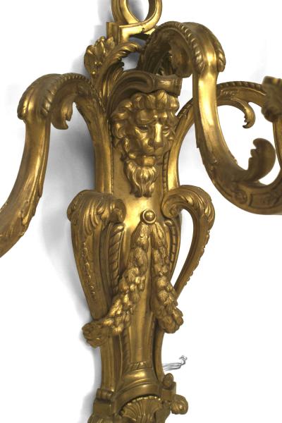 Pair of Louis XV Style Bronze Wall Sconces with Green Shades