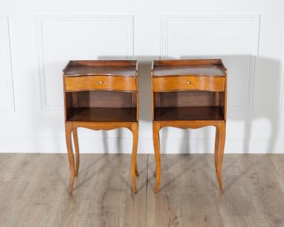 Pair of Louis XV Style Cherry Bedside Tables with Drawer and Niche