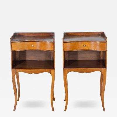 Pair of Louis XV Style Cherry Bedside Tables with Drawer and Niche