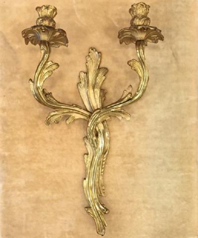 Pair of Louis XV Style Gilt Bronze Sconces